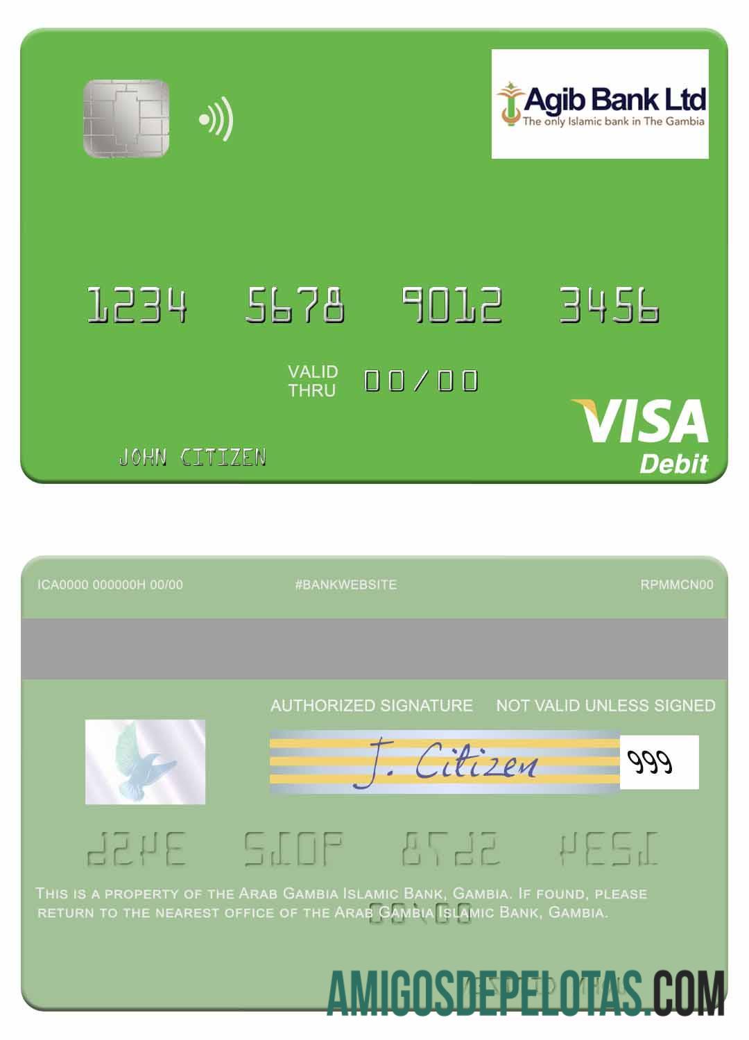 Cartão de débito Visa do Banco Islâmico da Gâmbia Árabe Gâmbia amostra